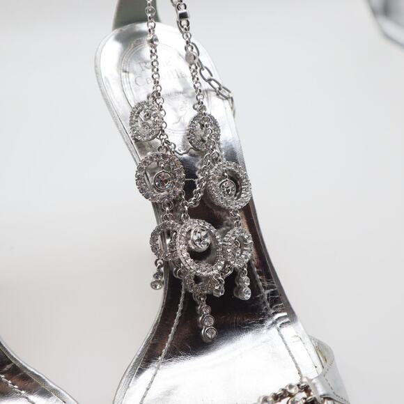 Rene Caovilla Silver Jeweled Ankle Strap Pumps Size 38.5 - Picture 8 of 11